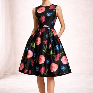 Carolina Herrera Floral Silk-Blend Mikado A-Line Cocktail Dress Size 10